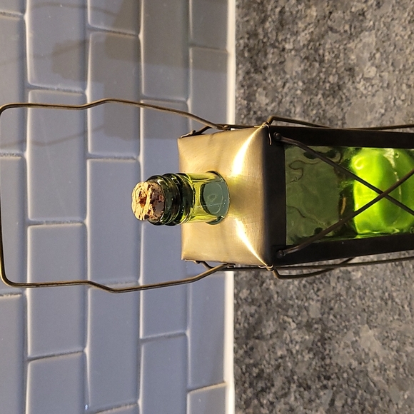 Vintage Musical Brass and Green Glass Lantern Decanter - Picture 3 of 10